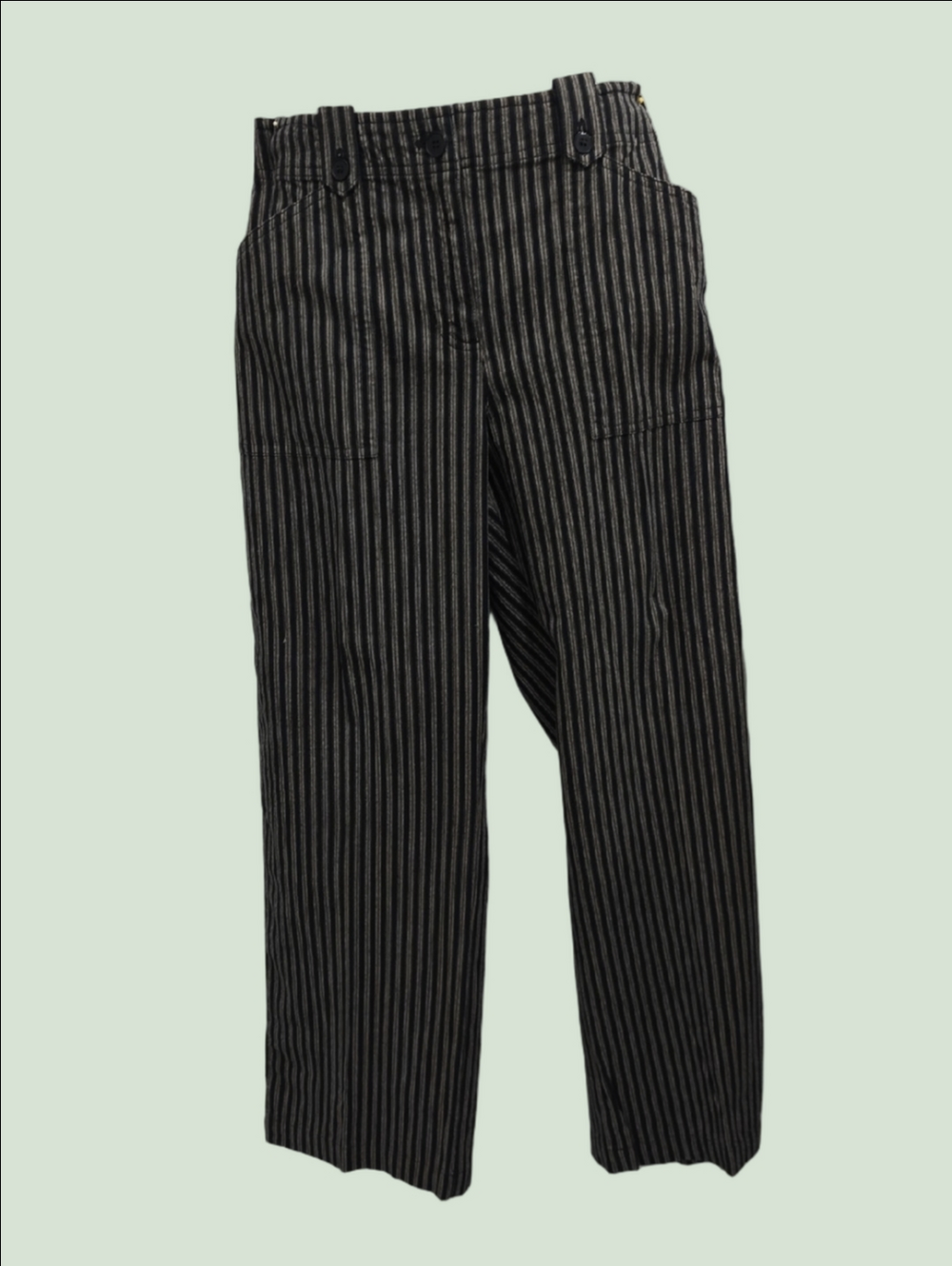 Women’s Straight-Leg Pinstripe Pants in Black and Tan